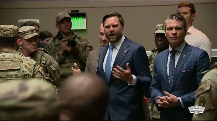 (video)-jd-vance,-pete-hegseth,-stephen-miller-visit-national-guard-at-dc’s-union-station-–-speak-to-reporters-about-success-of-dc-crime-crackdown-and-shred-protesters-chanting-“free-dc”