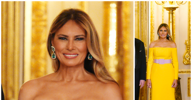 fashion-notes:-melania-trump-glows-in-colorful-carolina-herrera-gown,-emerald-jewels-for-us.-uk-state-dinner