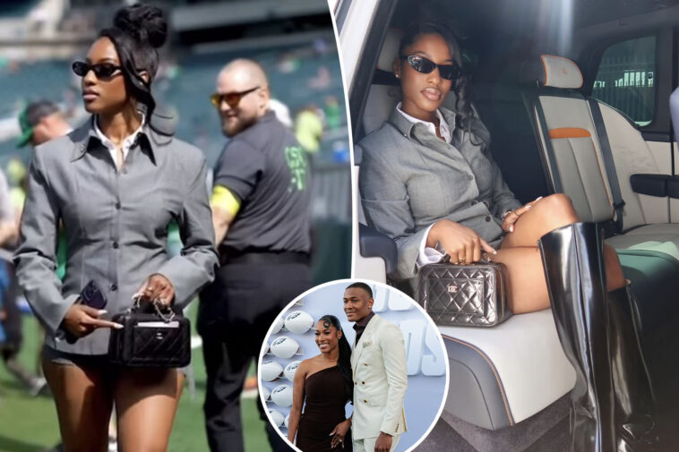 eagles-security-guard-caught-checking-out-devonta-smith’s-fiancee-— the-star-receiver-definitely-noticed