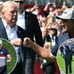 president’s-ryder-cup-arrival-welcomed-with-keegan-bradley’s-trump-dance,-bryson-dechambeau’s-fist-bump