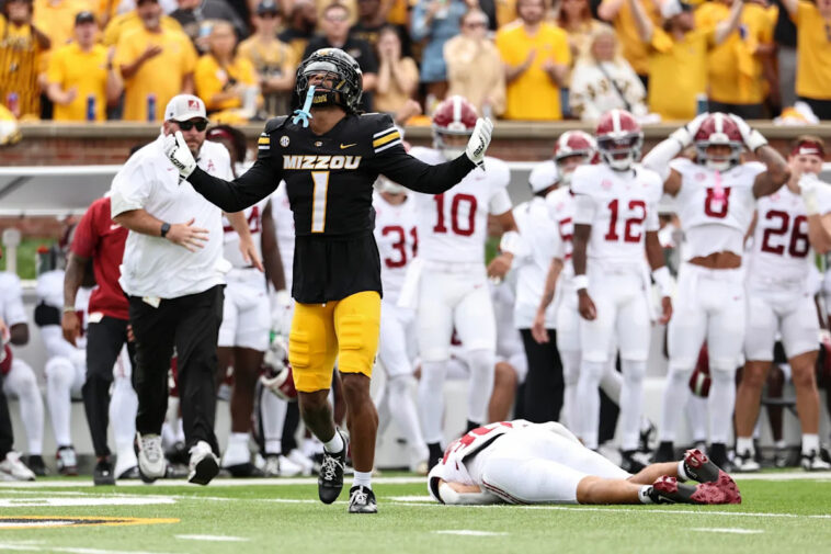 alabama-wr-derek-meadows-helped-off-early-vs.-missouri-after-brutal-hit,-targeting-call