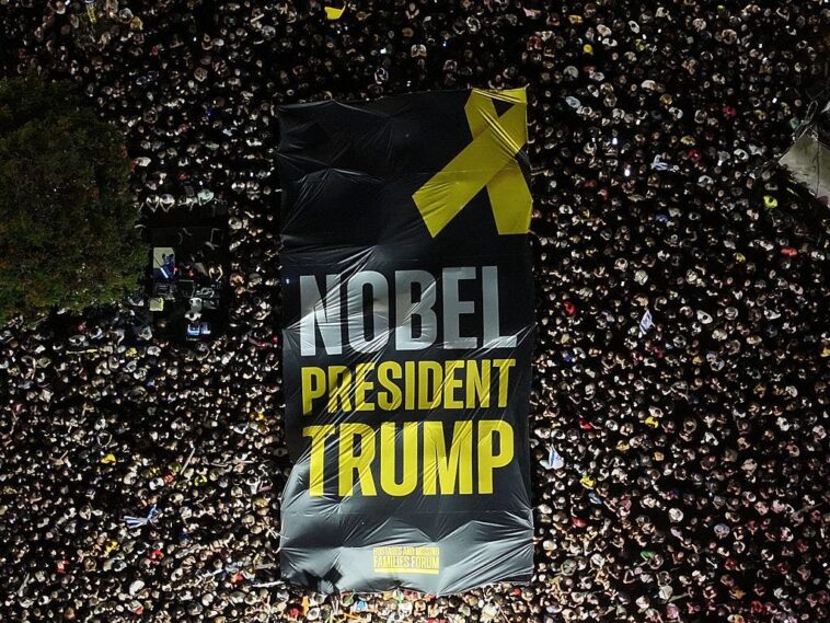 chants-of-‘thank-you,-trump’-and-calls-for-nobel-peace-prize-erupt-at-israel’s-hostage-square