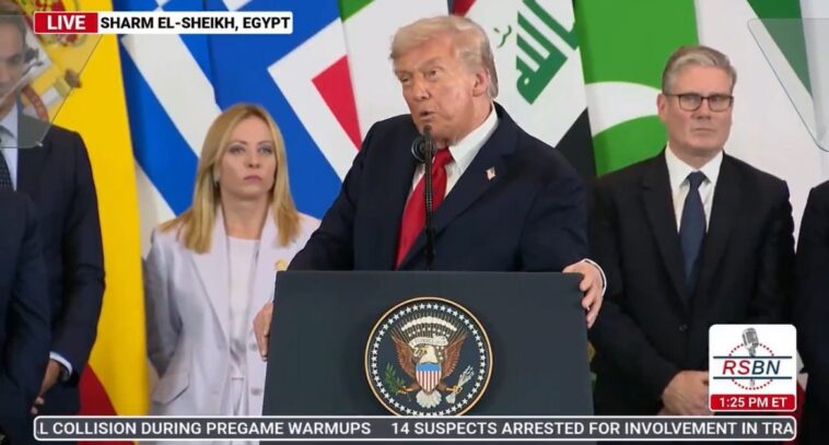president-trump-roasts-biden-administration-during-victory-speech-at-historic-peace-summit-in-egypt-(video)