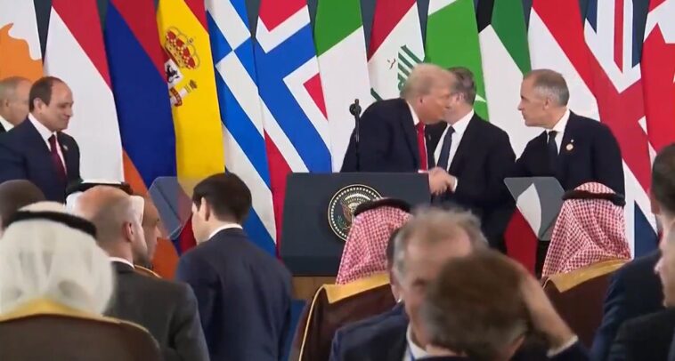 president-trump-caught-on-hot-mic-teasing-canadian-prime-minister-mark-carney-with-a-jab-at-trudeau-(video)