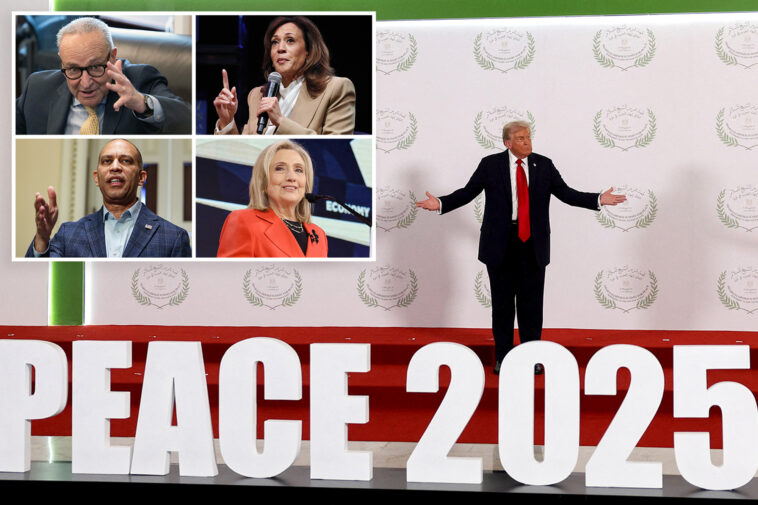 dems-largely-quiet-as-trump-headlines-historic-peace-summit-in-egypt,-israeli-hostages-set-free