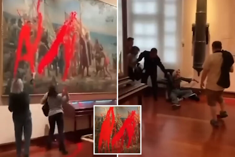 climate-activists-hurl-red-paint-at-christopher-columbus-mural-in-caught-on-video-vandalism
