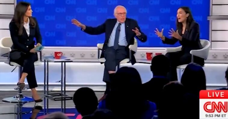 watch:-aoc-and-bernie-sanders-flip-out-on-cnn’s-kaitlan-collins-over-chuck-schumer-question