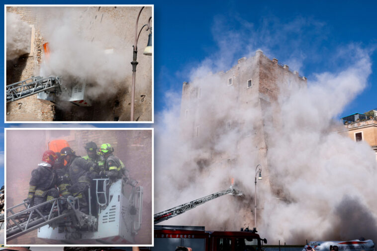 medieval-tower-partially-collapses-in-rome,-leaving-critically-injured-worker-trapped-in-rubble
