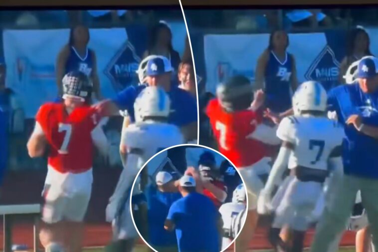 high-school-coach-shoves-opposing-qb-to-spark-wild-sideline-fight-during-state-championship-game
