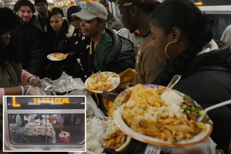 nyc-subway-riders-treat-strangers-to-bountiful-thanksgiving-spread-on-l-train