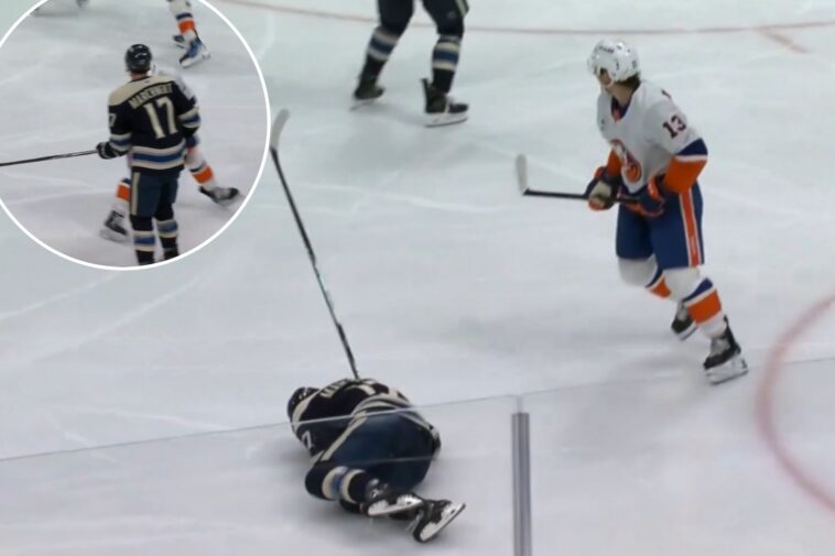 islanders’-mat-barzal-ejected-after-swinging-stick-at-blue-jackets’-mason-marchment-in-wild-scene
