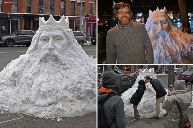nyc-snow-pile-carved-into-‘crazy’-snow-king-sculpture-–now-it’s-a-tourist-attraction