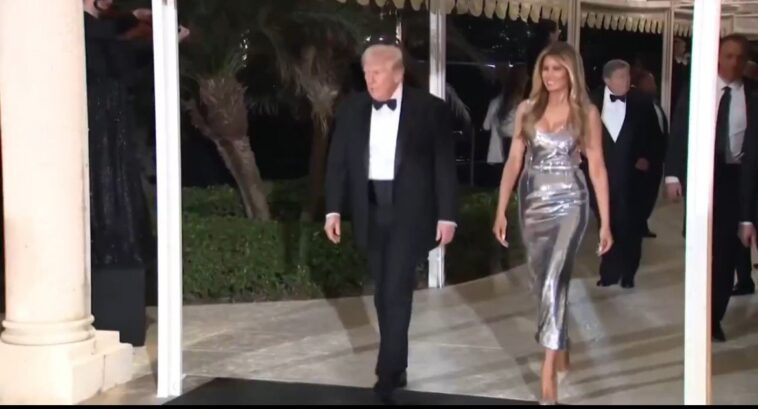 melania-trump-looks-fire-as-she-arrives-at-mar-a-lago-new-year’s-eve-gala-with-president-trump-(video)
