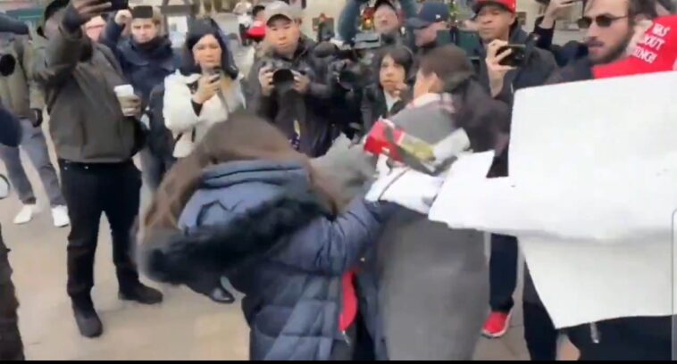 maga-vs-liberal-woman-fight-breaks-out-as-january-6-defendants-gather-at-capitol-–-leftist-ends-up-in-cuffs-(video)
