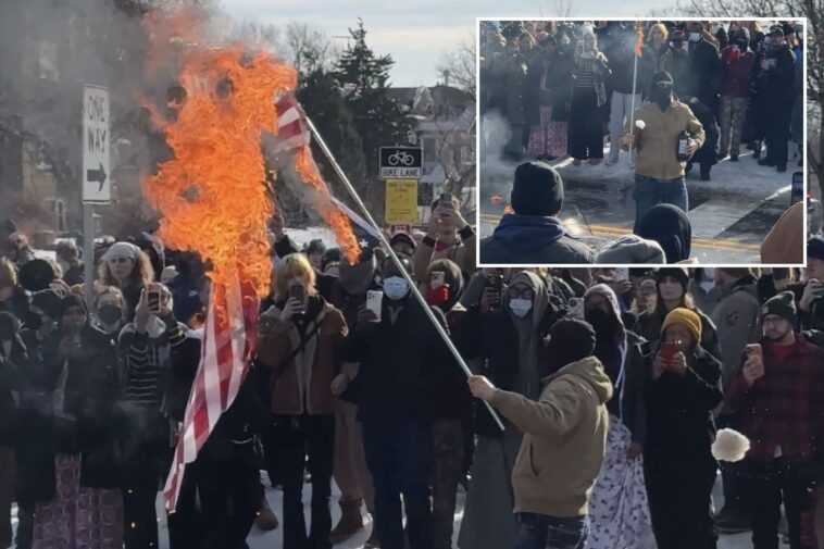 protester-burns-american-flag-in-minneapolis-after-ice-agent-shoots,-kills-woman