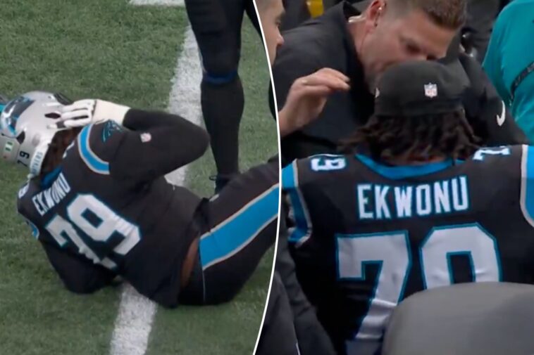 panthers’-ikem-ekwonu-carted-off-field,-ruled-out-for-rest-of-game-vs.-rams-in-brutal-injury-crusher