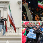 protester-scales-iranian-embassy-in-london,-tears-down-regime-flag,-hoists-pre-revolution-symbol