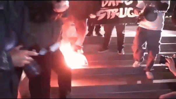 anti-ice-agitators-burn-american-flag-outside-california-federal-building