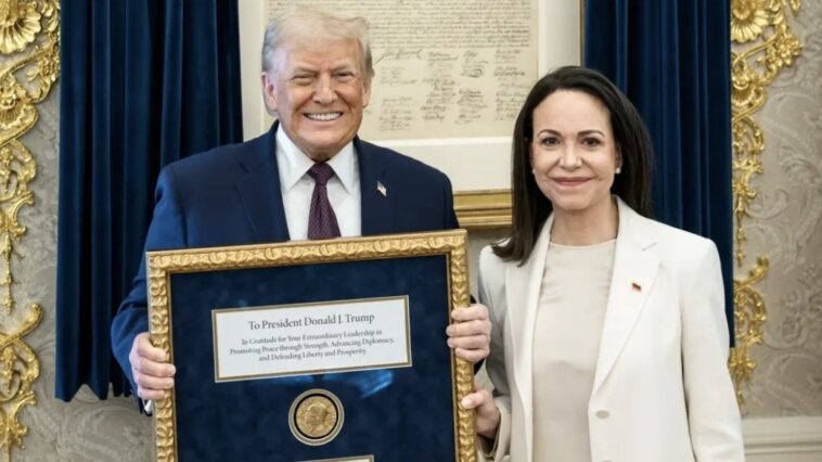 just-in:-maria-corina-machado-gives-her-nobel-peace-prize-to-president-trump-(video)