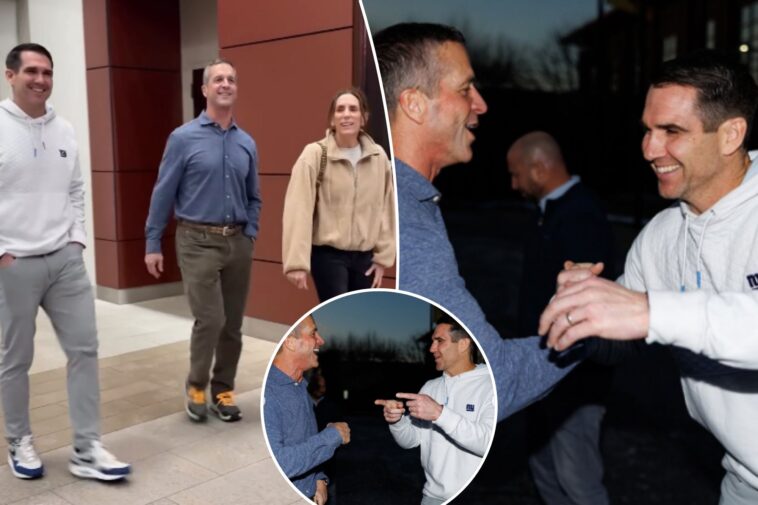 john-harbaugh,-joe-schoen-show-off-burgeoning-bromance-as-new-coach-arrives-at-giants-facility