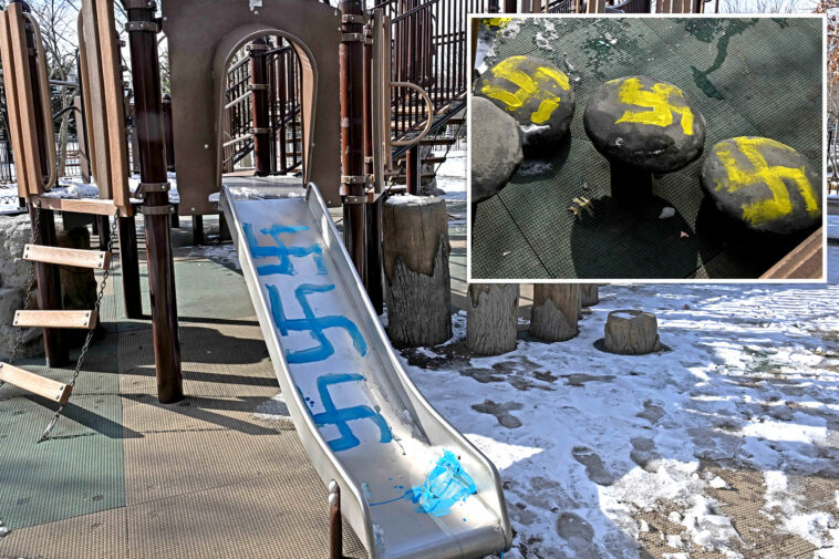 vile-antisemites-repeatedly-scrawl-swastikas-across-playground-in-heavily-jewish-nyc-neighborhood