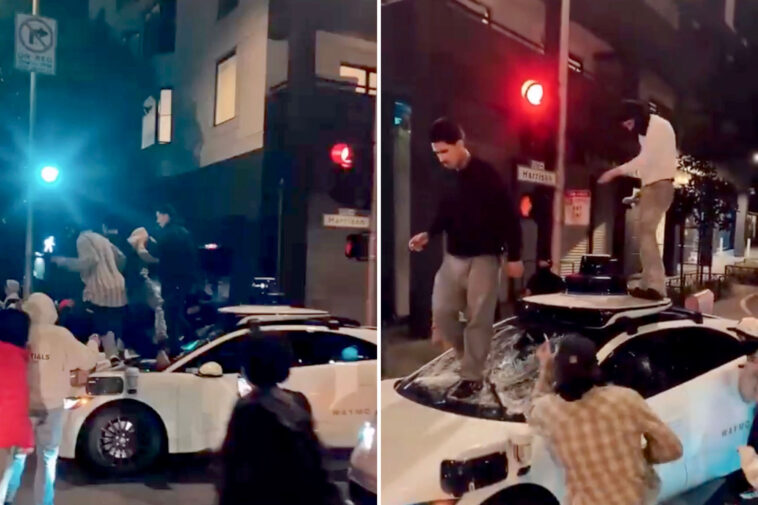 video-shows-violent-mob-destroying-self-driving-waymo-car-on-streets-of-san-francisco