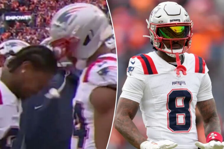 helmetless-stefon-diggs-headbutts-patriots-teammate’s-facemask-before-afc-championship-in-wild-scene