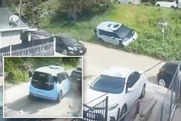 waymo-crashes-into-parked-cars-along-narrow-street-in-echo-park-—-narrowly-missing-smashing-into-family,-wild-video-shows