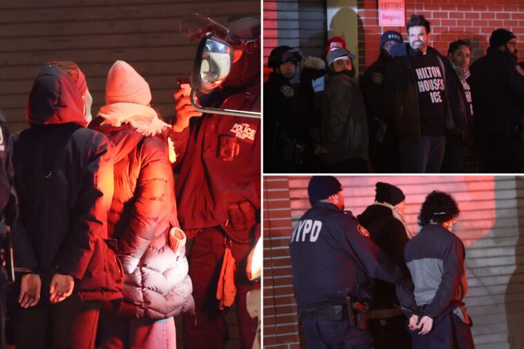 at-least-60-anti-ice-protesters-arrested-for-trespassing-at-nyc-hilton-hotel-after-refusing-to-leave-lobby:-sources