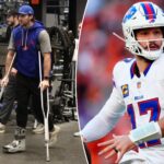 josh-allen-injury-revealed-as-he-arrives-to-bills’-joe-brady-press-conference-on-crutches