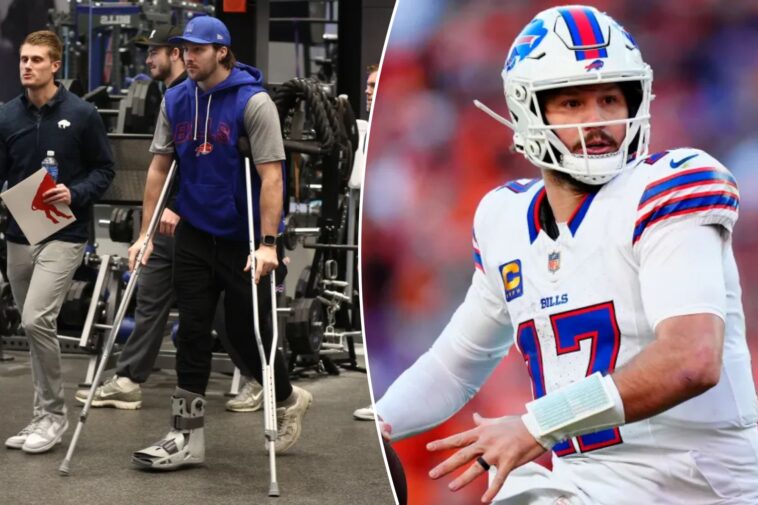 josh-allen-injury-revealed-as-he-arrives-to-bills’-joe-brady-press-conference-on-crutches
