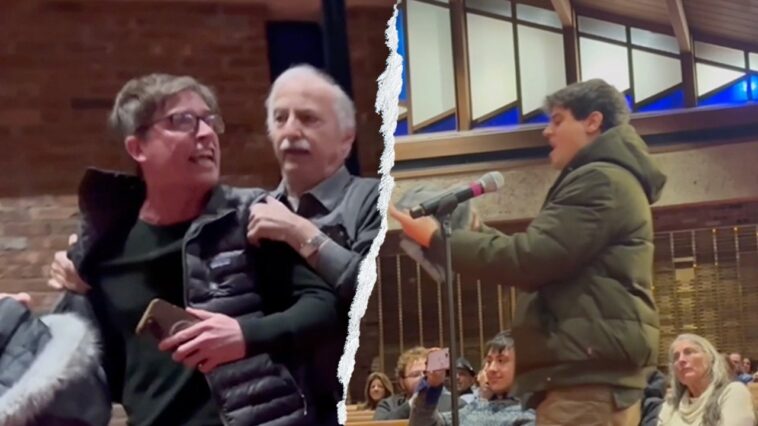 left-wing-activists-storming-synagogue-use-knee-pads,-adult-diaper-to-mock-dem-congressman-over-ice-vote