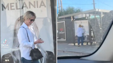 woman-appears-to-deface-‘melania’-poster-in-wake-of-la-city-bus-vandalism