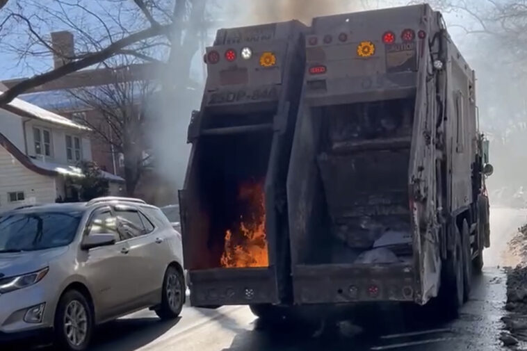 wild-video-shows-nyc-garbage-truck-literally-on-fire-in-middle-of-snow-packed-queens-street