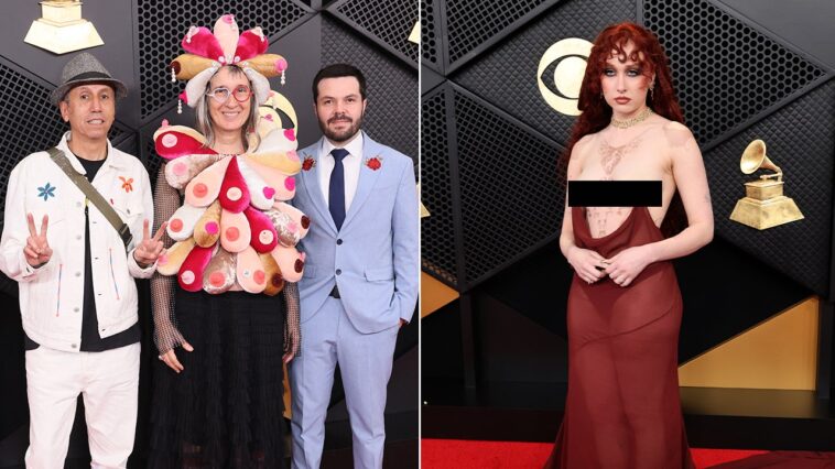 grammys-red-carpet-turns-into-‘spectacle-of-nudity’-with-‘clown-aesthetic,’-insider-says