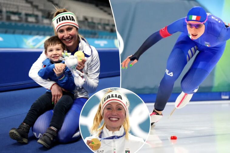 italian-speed-skater-sets-olympic-record-on-birthday-and-celebrates-with-son-in-adorable-moment