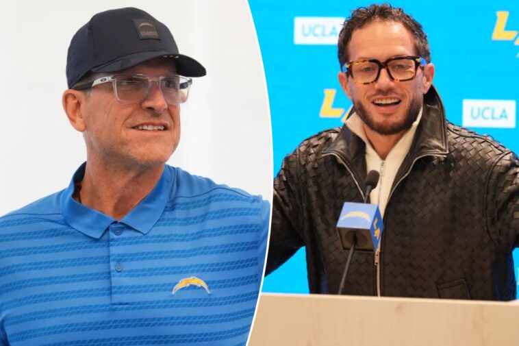 jim-harbaugh-and-mike-mcdaniel-spotted-courtside-at-lakers-vs.-mavs-game-as-chargers-build-chemistry
