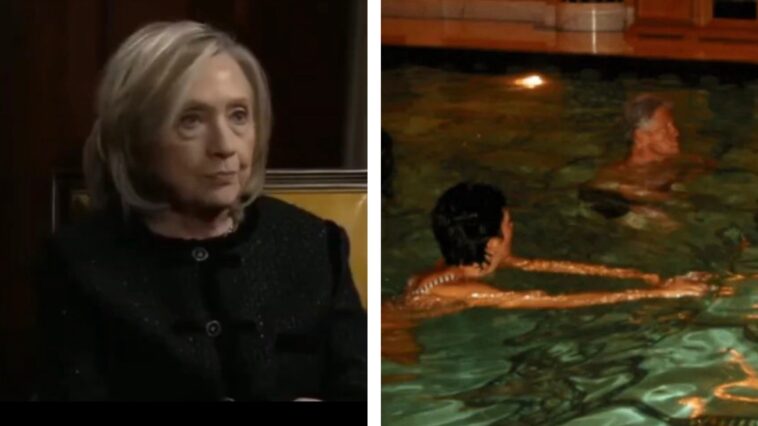 hillary-clinton-laughs-after-she’s-asked-about-salacious-photo-of-bill-clinton-in-a-hot-tub-with-alleged-epstein-sex-trafficking-victim-(video)