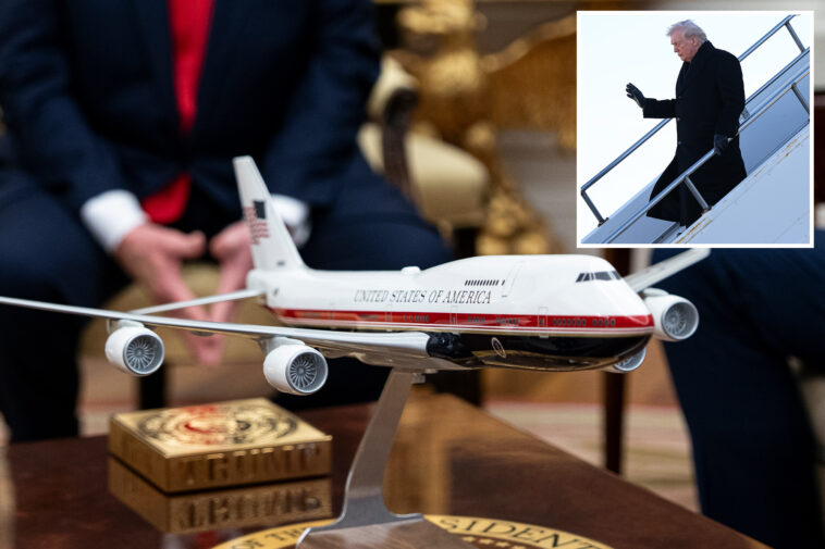 air-force-presidential-fleet-being-transformed-into-trump’s-signature-red,-gold-and-blue-color-scheme