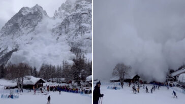 wild-video-shows-avalanche-spill-down-mountainside,-engulfing-skiers-fleeing-for-their-lives