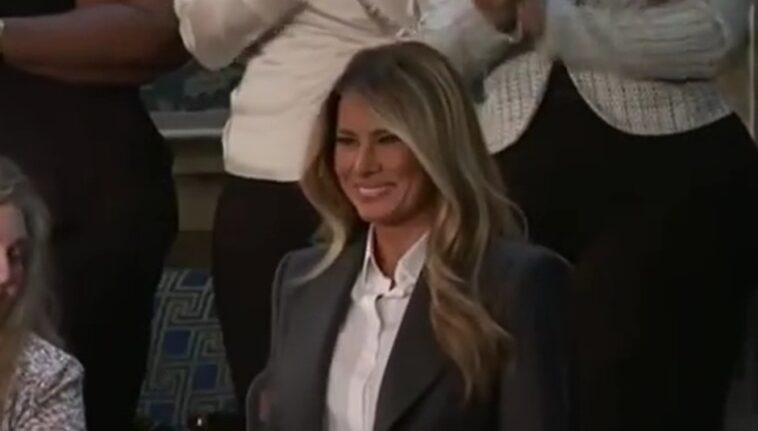 crowd-roars-for-first-lady-melania-trump-as-she-enters-chamber-for-2026-sotu-(video)