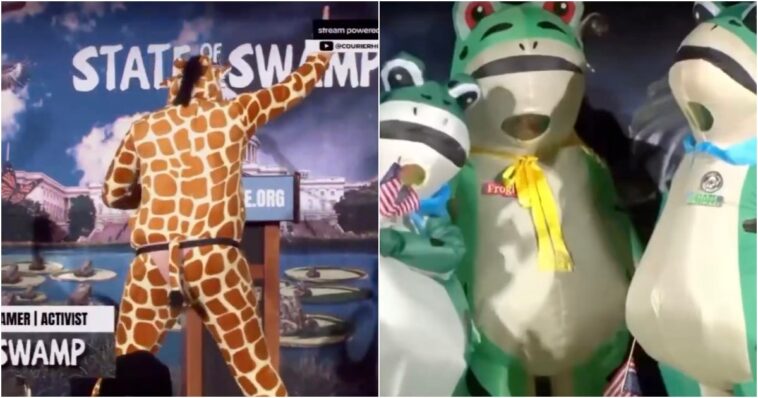 total-clownshow:-while-trump-delivers-masterclass-sotu,-dems-throw-bizarre-‘animal-house’-counter-party-featuring-literal-frog-costumes,-a-screaming-giraffe-—-and-a-suitcase-full-of-dildos