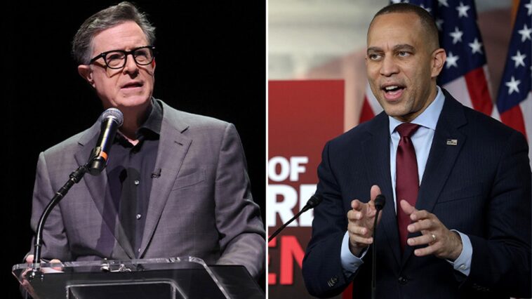 stephen-colbert-rips-hakeem-jeffries’-‘silent’-sotu-protest-as-‘bold-rebrand-of-doing-jack-squat’