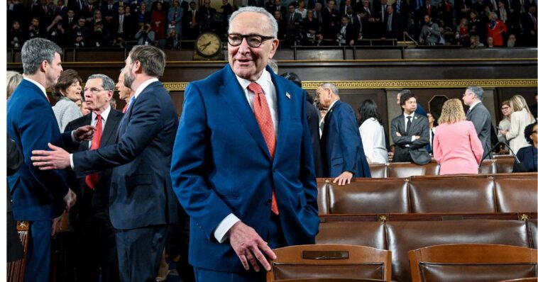 sen.-chuck-schumer-defends-democrats’-decision-to-sit-during-sotu,-after-trump-invited-them-to-stand-if-they-support-americans-over-illegals
