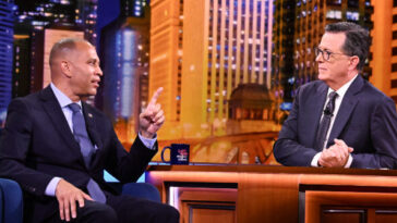 stephen-colbert-mocks-hakeem-jeffries-for-‘silent-defiance’-of-trump-during-sotu:-‘doing-jack-squat’