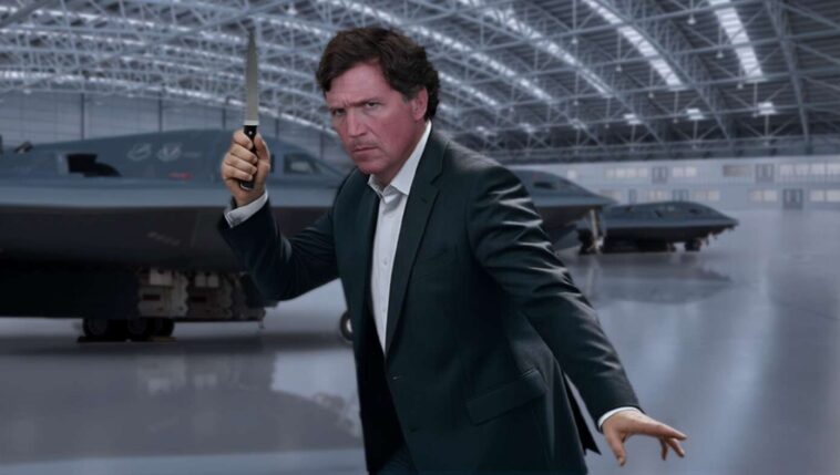 tucker-carlson-sneaks-into-us.-military-hangar-to-slash-the-tires-on-all-the-b-2-bombers