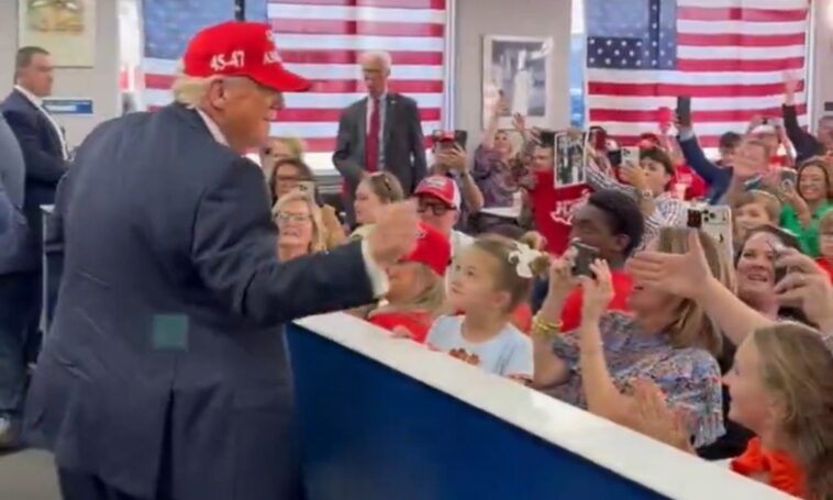 crowd-goes-wild-as-president-trump-orders-hamburgers-for-everyone-at-whataburger-in-corpus-christi,-texas-(video)