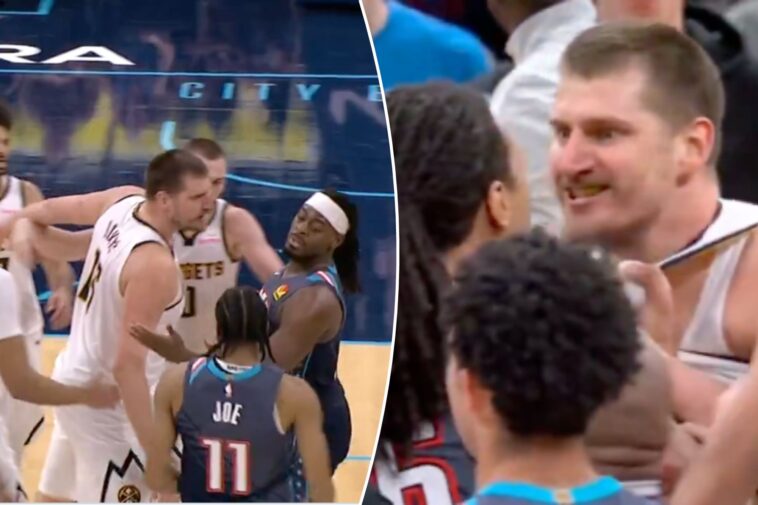 nuggets-thunder-get-into-heated-scrum-after-lu-dort-trips-nikola-jokic-in-wild-scene