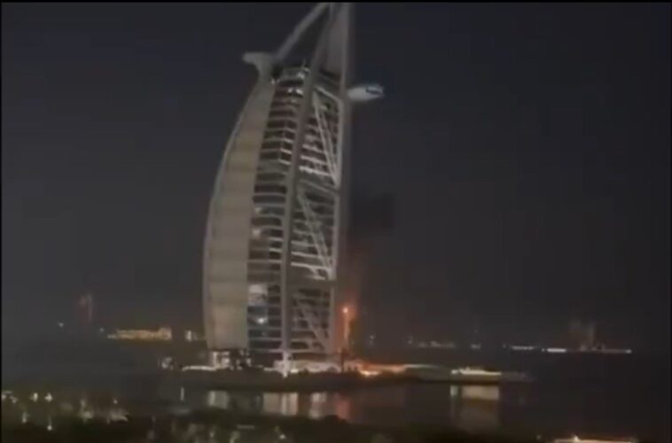 developing:-dubai’s-iconic-burj-al-arab-hotel-on-fire-after-being-struck-by-iranian-drone-(video)