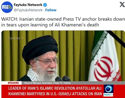 must-see-tv:-iranian-press-tv-anchor-breaks-down-in-tears-after-learning-khamenei-was-killed-in-us-israeli-airstrikes